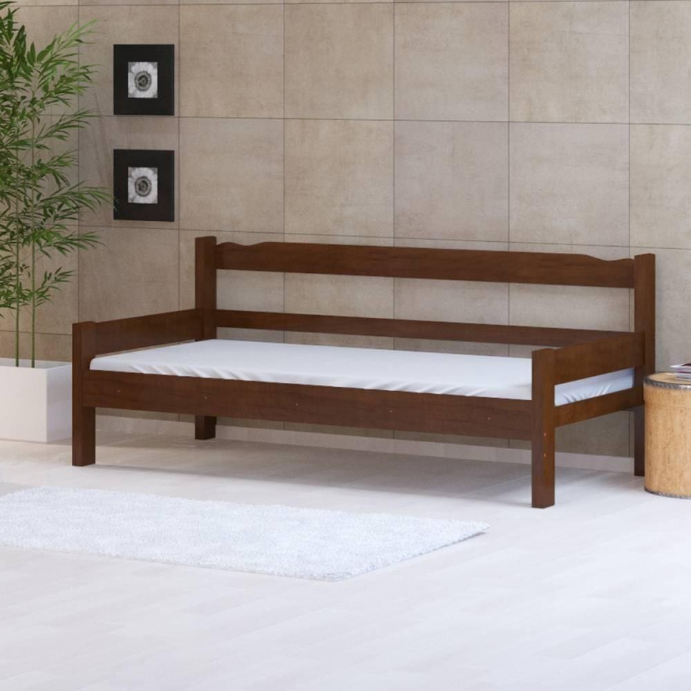 Sofá cama solteiro de madeira maciça Nemargi Castanho