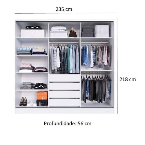 Guarda Roupa Casal 3 Portas com Espelho 4 Gavetas 100% MDF London Yescasa