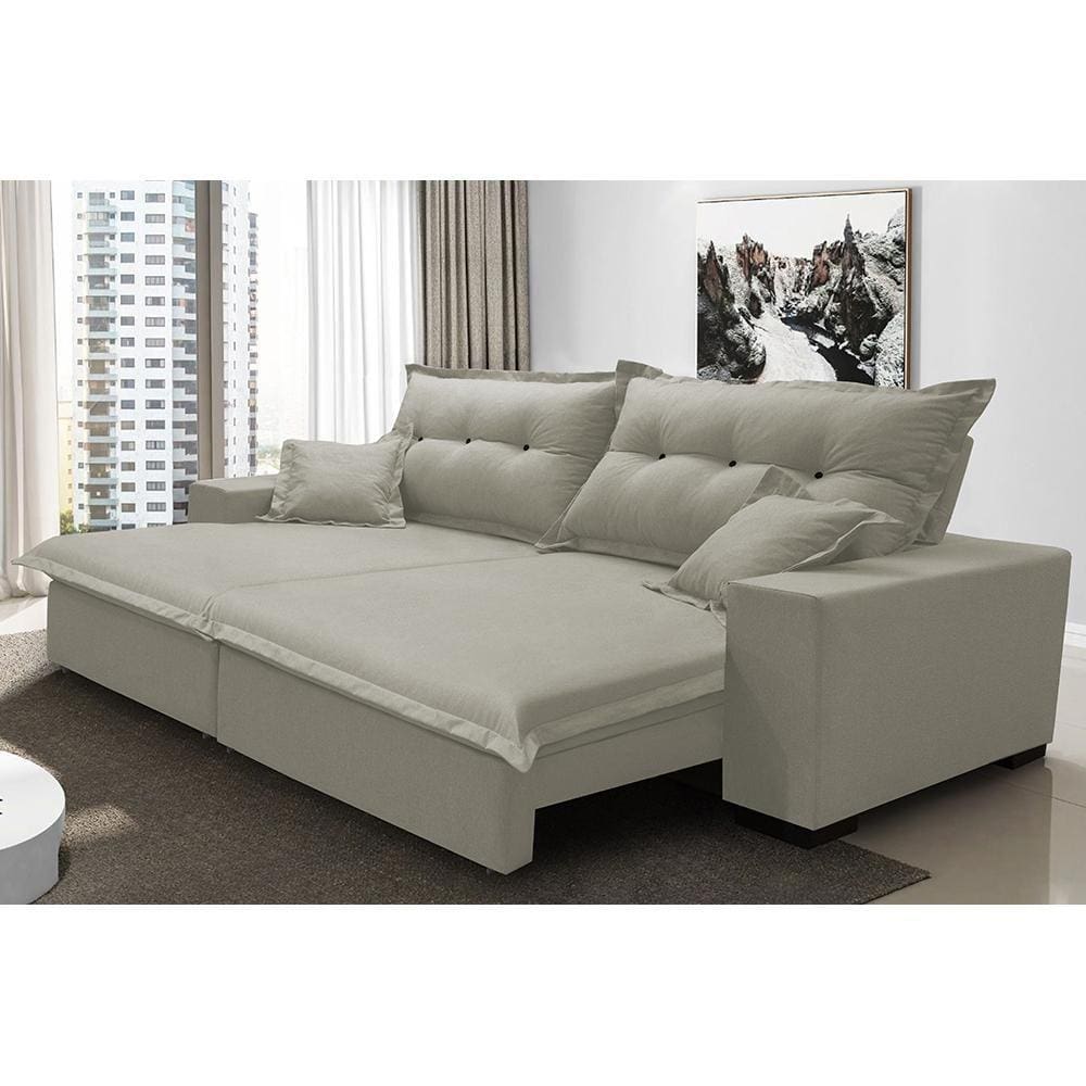 Sofá Retrátil e Reclinável com Molas Ensacadas Cama inBox Prime 2,32m Tecido Linho Bege Claro