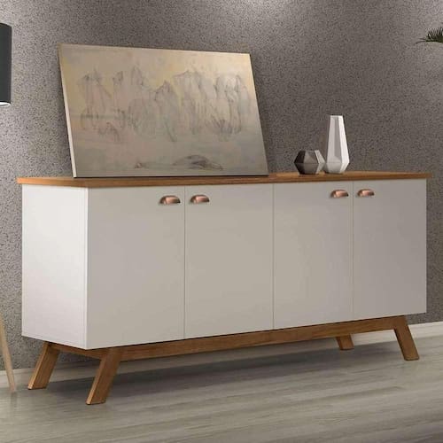 imagem-Buffet aparador retrô 4 portas Atlanta Tebarrot Off White Madeira - BRANCO