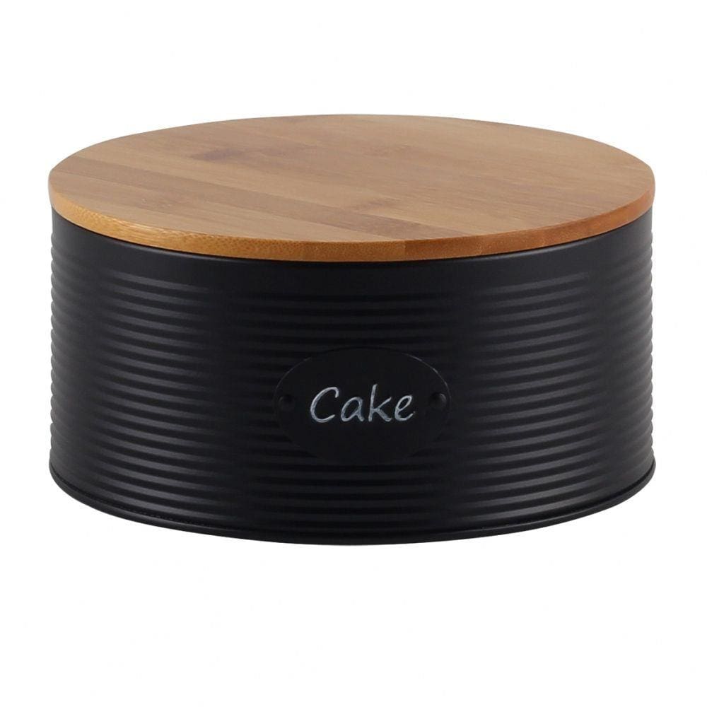Lata Cake Preta com Tampa de Bambu