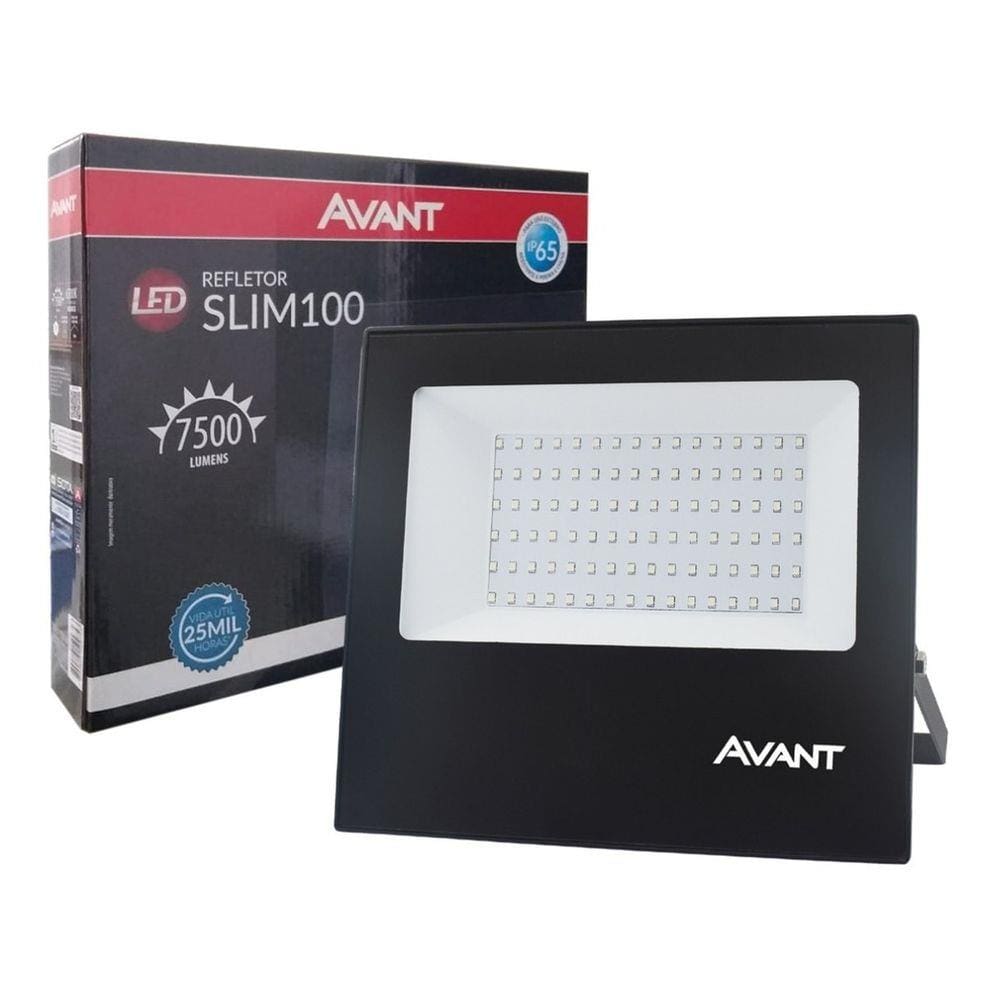 Refletor Led 100w Slim Avant Ip65 6500k Potencia Real