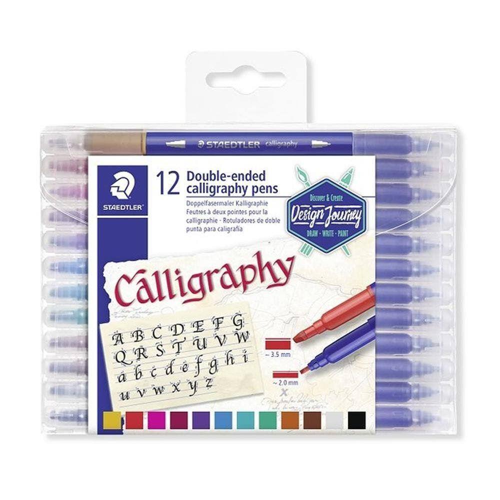 Caneta Hidrocor Staedtler Calligraphy 12 Cores Duo 3005 Tb12