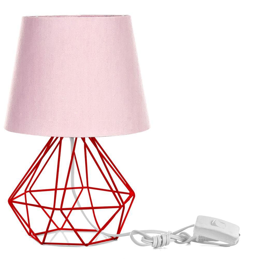 Abajur Diamante Dome Rosa Com Aramado Vermelho