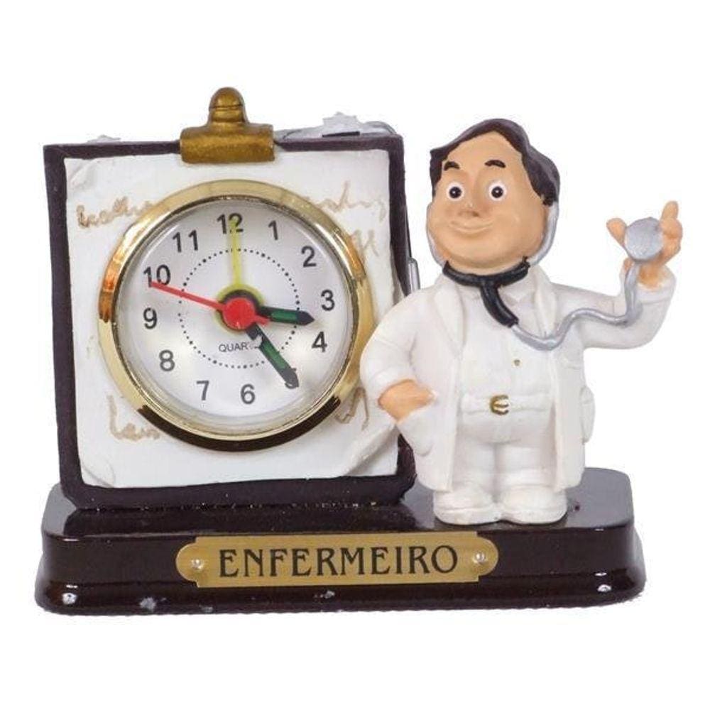 Miniatura Profissional Enfermeiro De Resina Com Relógio 8 Cm