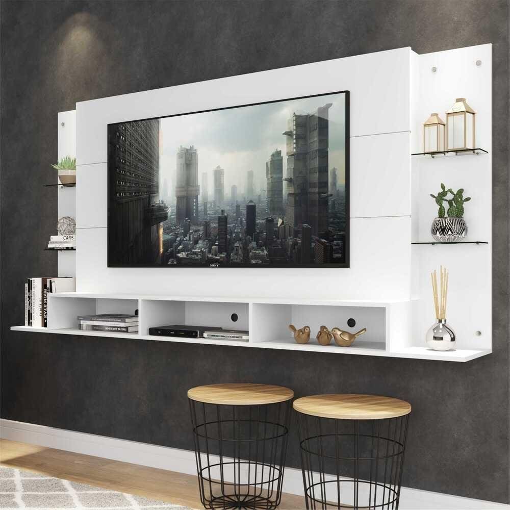 Painel TV 65” c/ Prateleiras Vidro e Nichos Nairóbi Plus Multimóveis