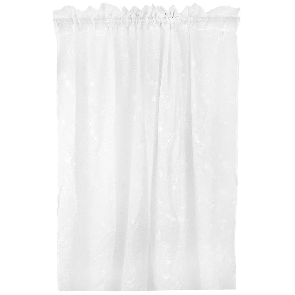 Cortina Voil Bordado Folhas 2 Favo Branca 140X230cm