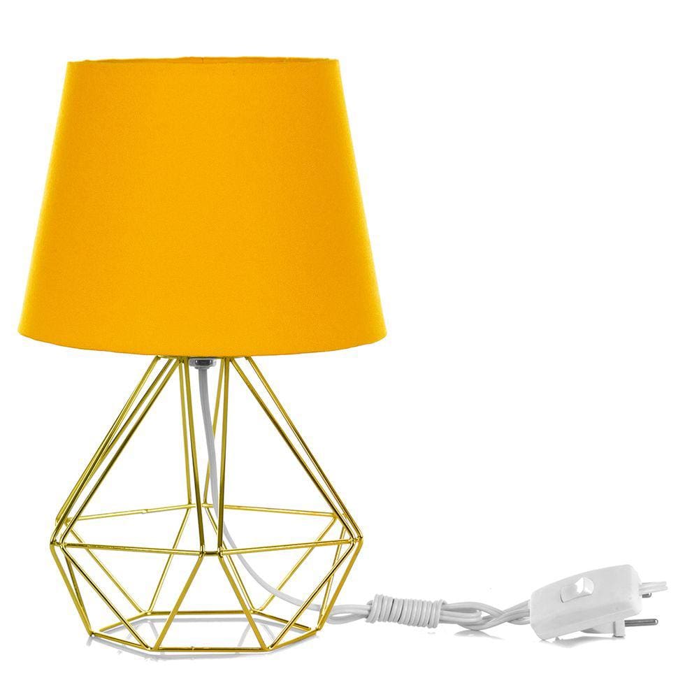 Abajur Diamante Dome Amarelo Com Aramado Dourado