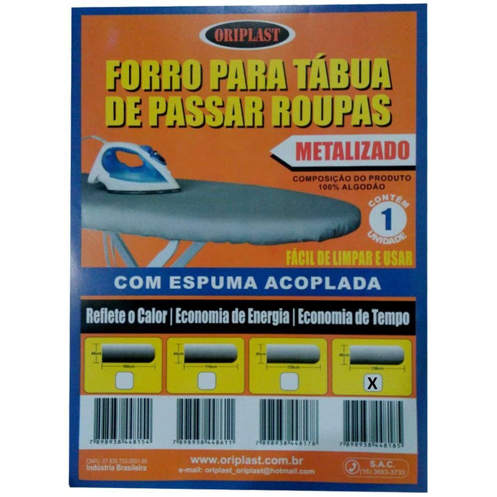 Capa / Forro Para Tábua De Passar Roupa Com Cordão 138x46cm Metalizado