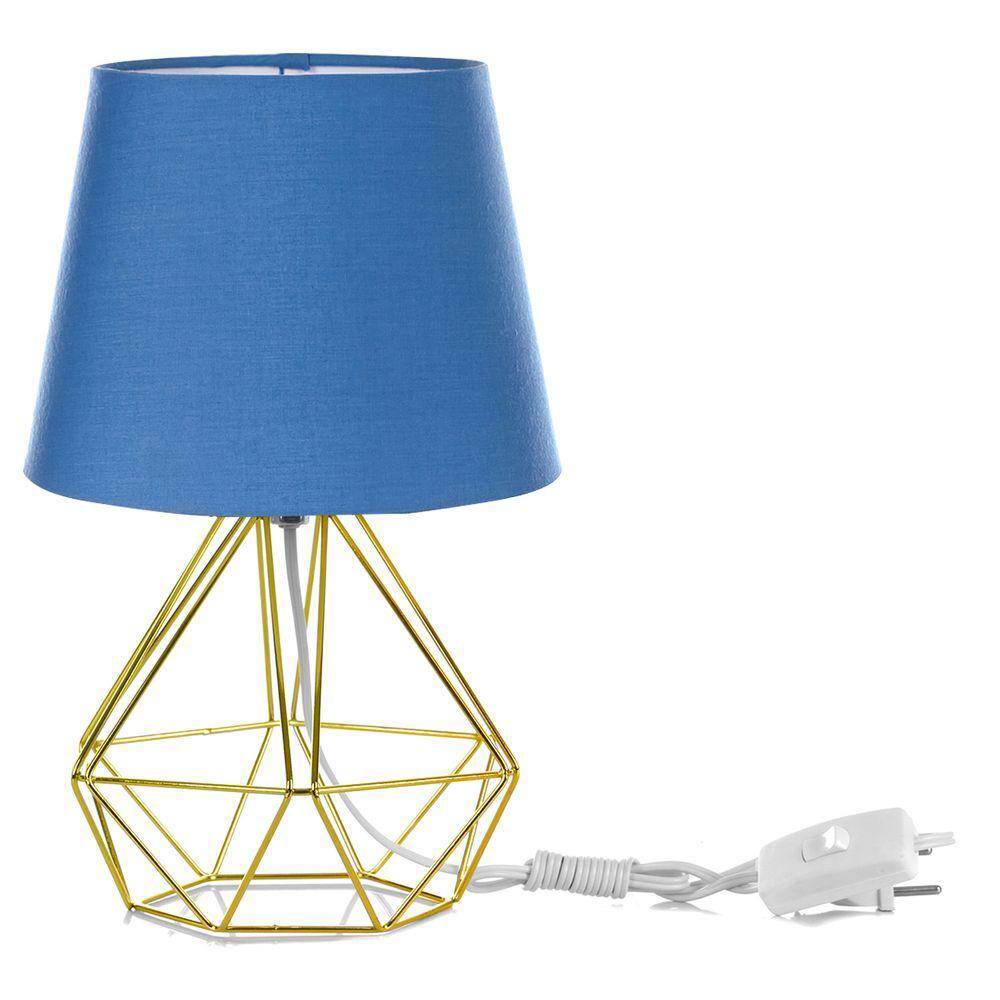 Abajur Diamante Dome Azul Com Aramado Dourado
