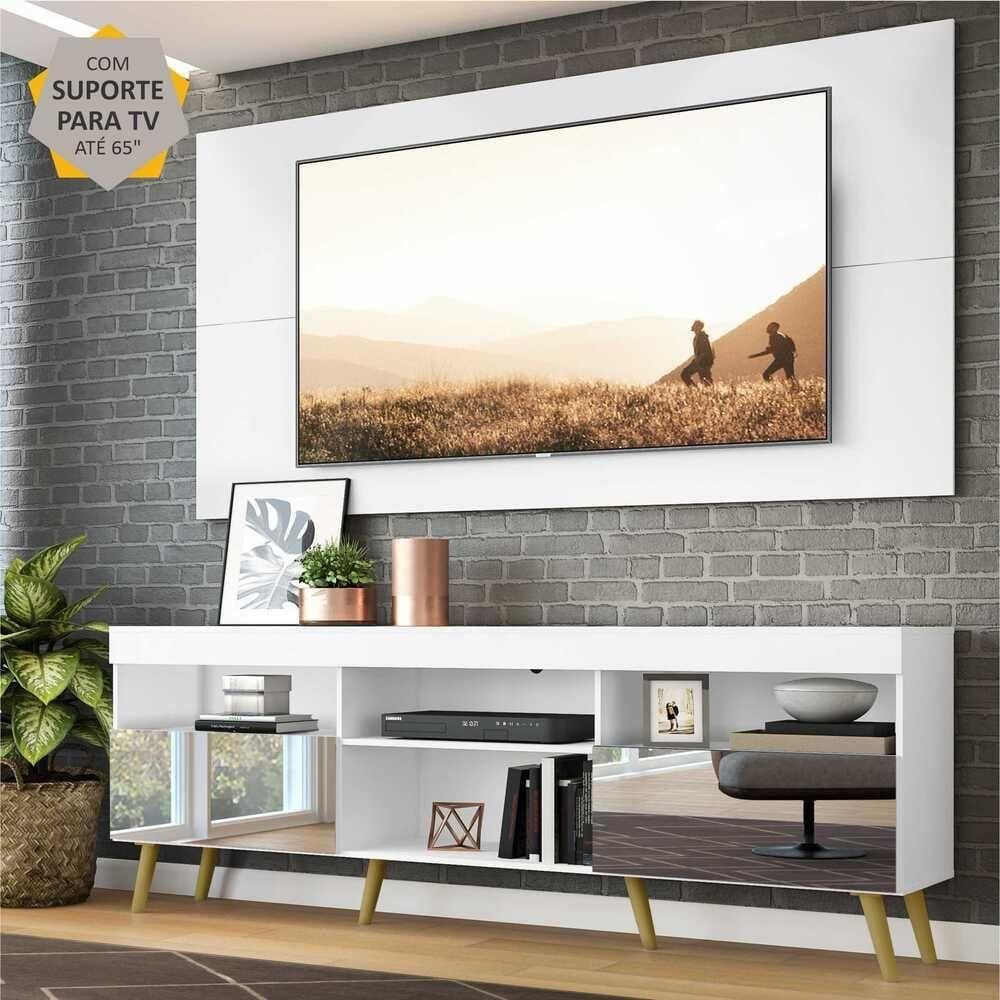 Rack c/ Painel e Suporte TV 65” c/ Espelho e Pés Retrô Flórida Multimóveis