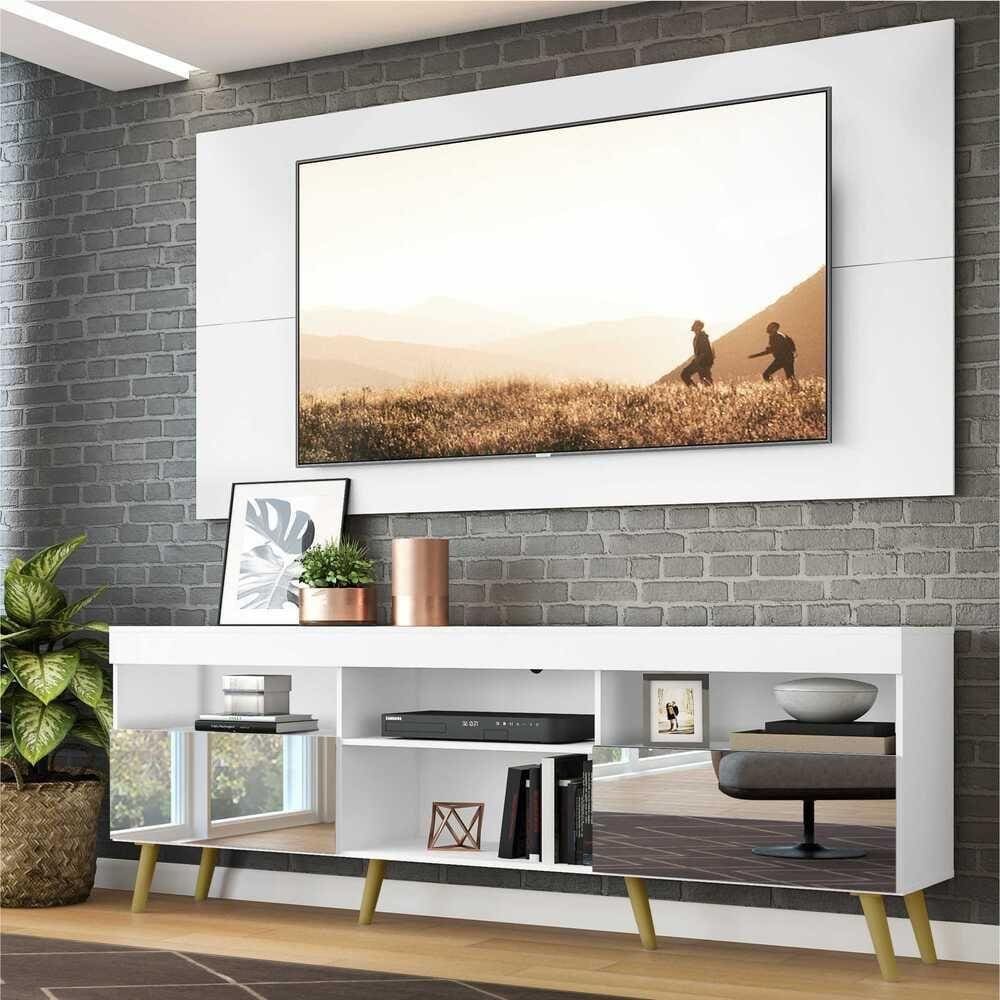 Rack c/ Painel TV 65”, espelho e pés retrô Flórida Multimóveis