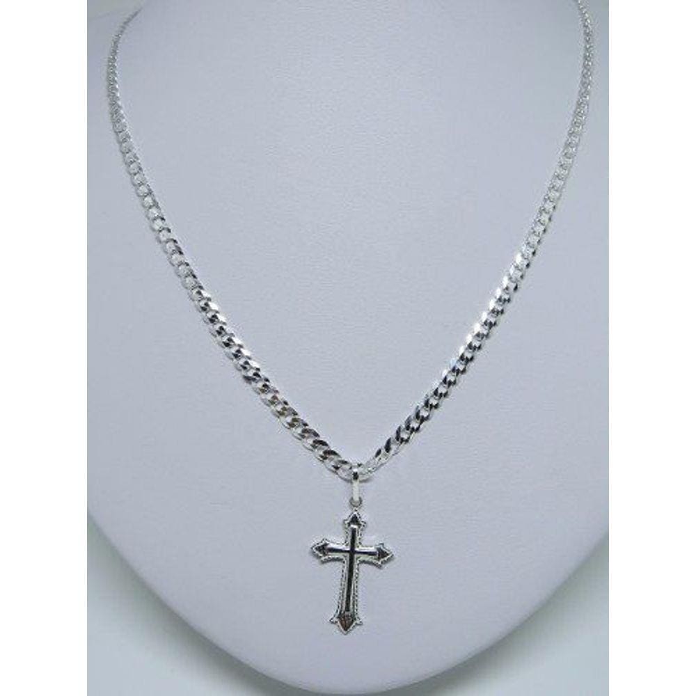 Corrente Cordão 80cm E Pingente CrucifixoDe Prata 925 Maciça