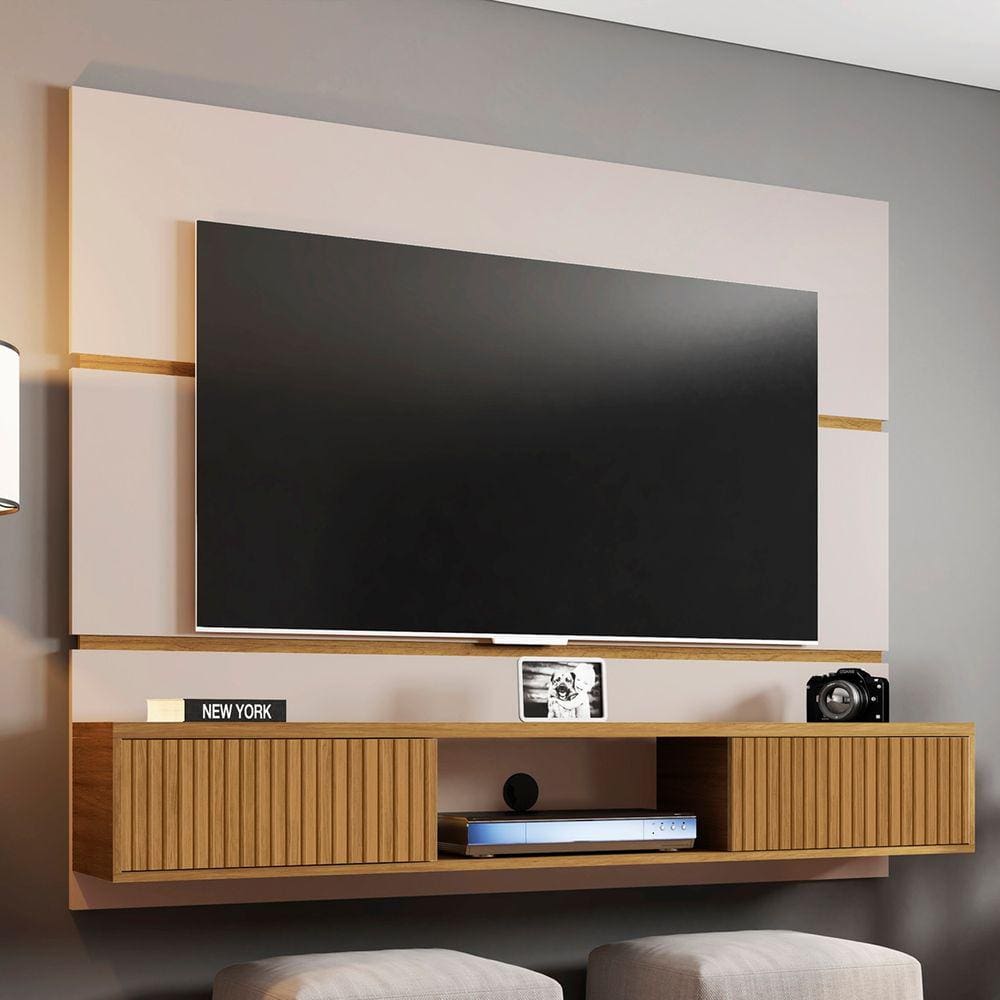 Painel Para TV Até 65 Pol Bechara Âmbar Cinamomo/Off White Ripado