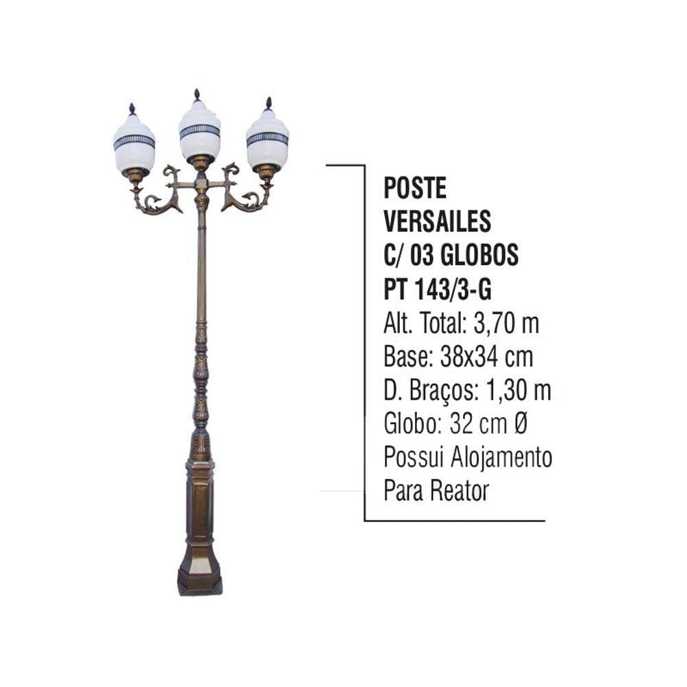 Poste Colonial Versailes Jardim de Alumínio 03 Globo 3,70m