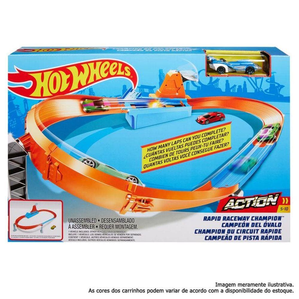 Pista e Veículo - Hot Wheels - Action - Campeão Pista Rápida - Mattel