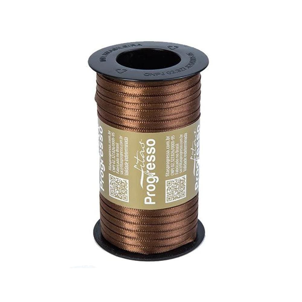 Fita De Cetim Progresso 7Mm Com 100 Metros Marrom