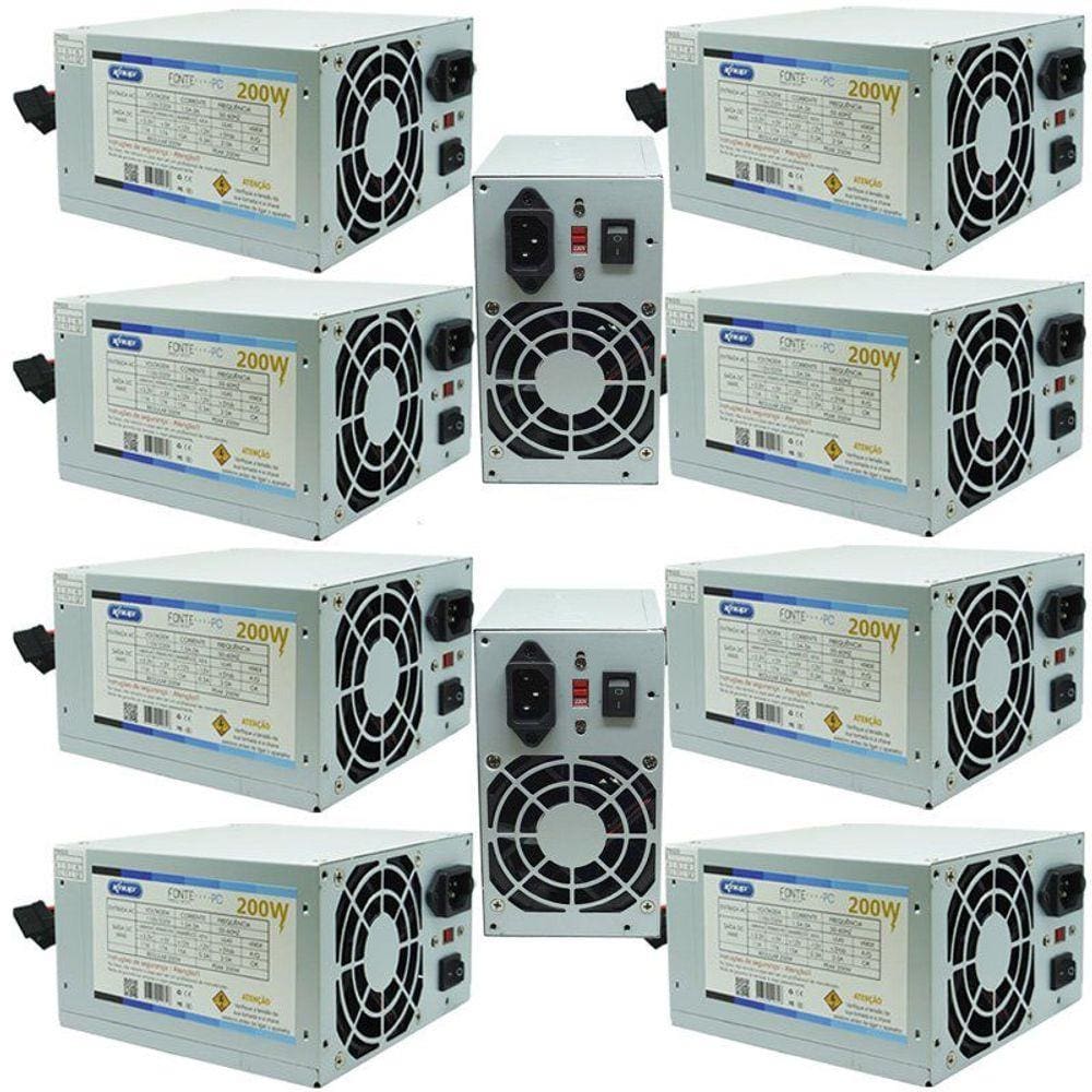 KIt 10 Fontes Pc Atx 200W Reais Real Silenciosa com Cabo de Força Nova Knup KP-517