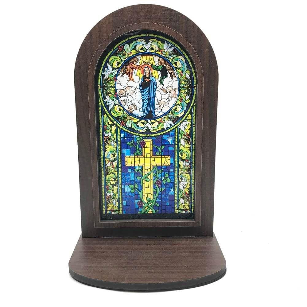 Oratório de Madeira Pequeno Vitral Coroação