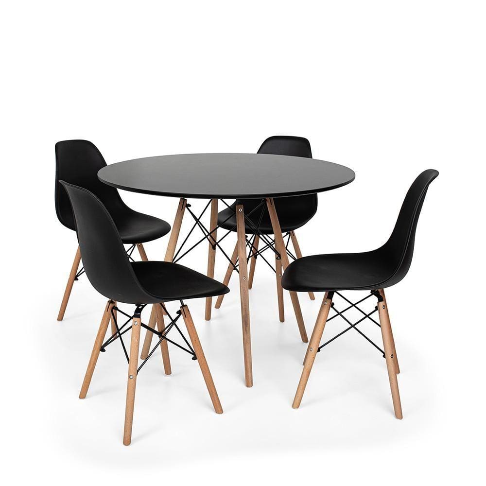 kit Mesa Jantar Eiffel 90cm Preta + 4 Cadeiras Charles Eames - Preta