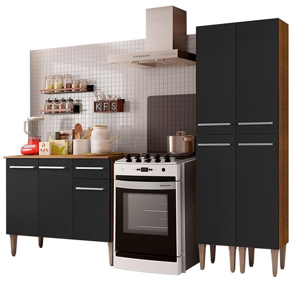 Cozinha Compacta Madesa Balcão e Paneleiro Rustic/preto