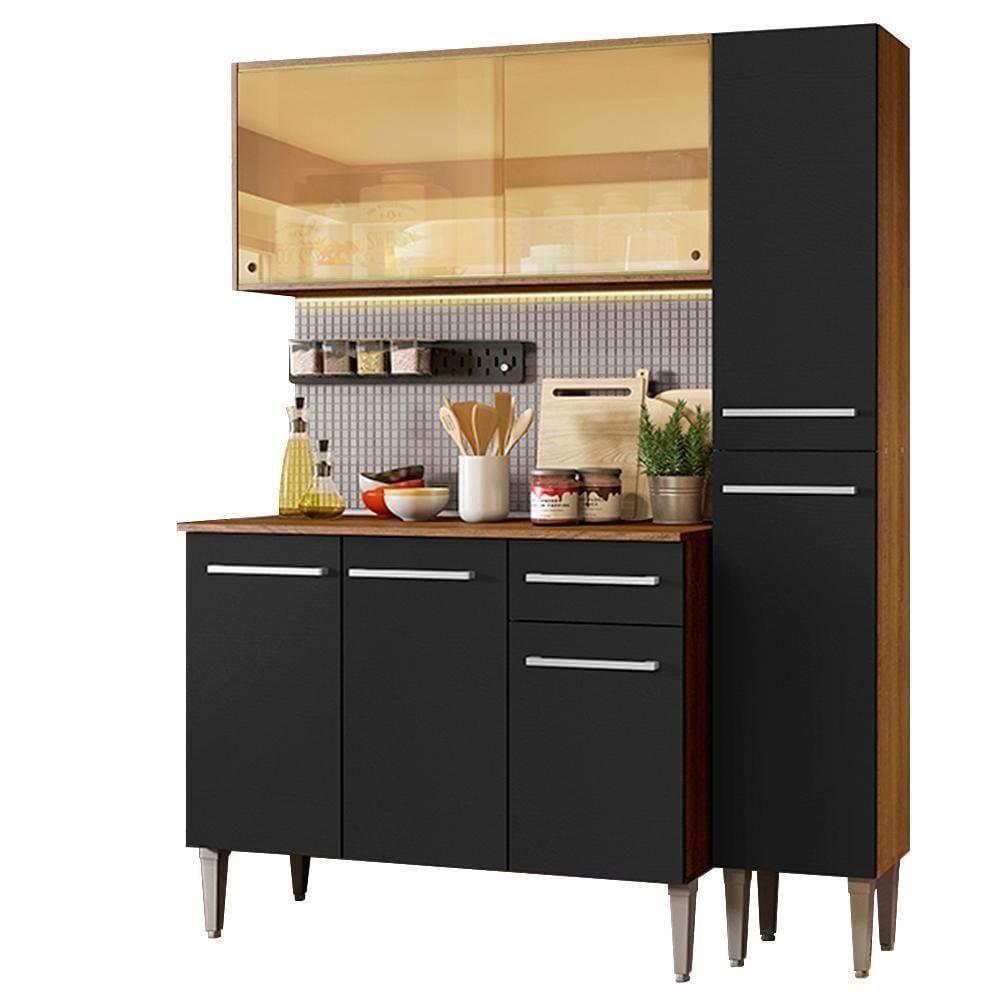 Cozinha Madesa Armário Balcão e Paneleiro Rustic/preto