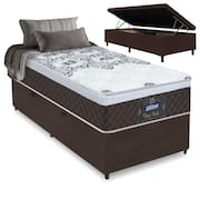 Cama Box Solteiro Baú Colchão Molas Ensacadas com Euro IN New York Marrom / Branco 88x188x64cm
