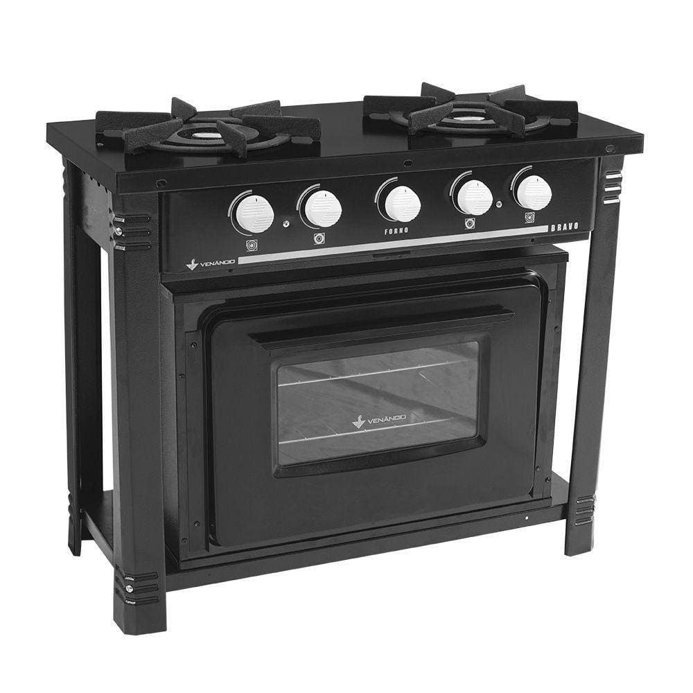 Fogão Profissional 2 Bocas Venâncio Linha Bravo Preto com Forno Br2bfpr