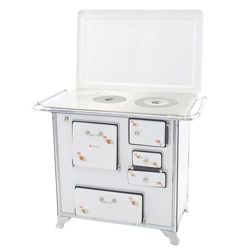 Fogão a Lenha 01 Venâncio Gabinete e Tampa Tradicional Branco Florido 1geftbr