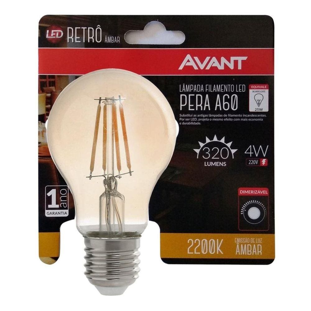 Lampada Bulbo Retro A60 E27 Dimerizavel 4W 220V Avant