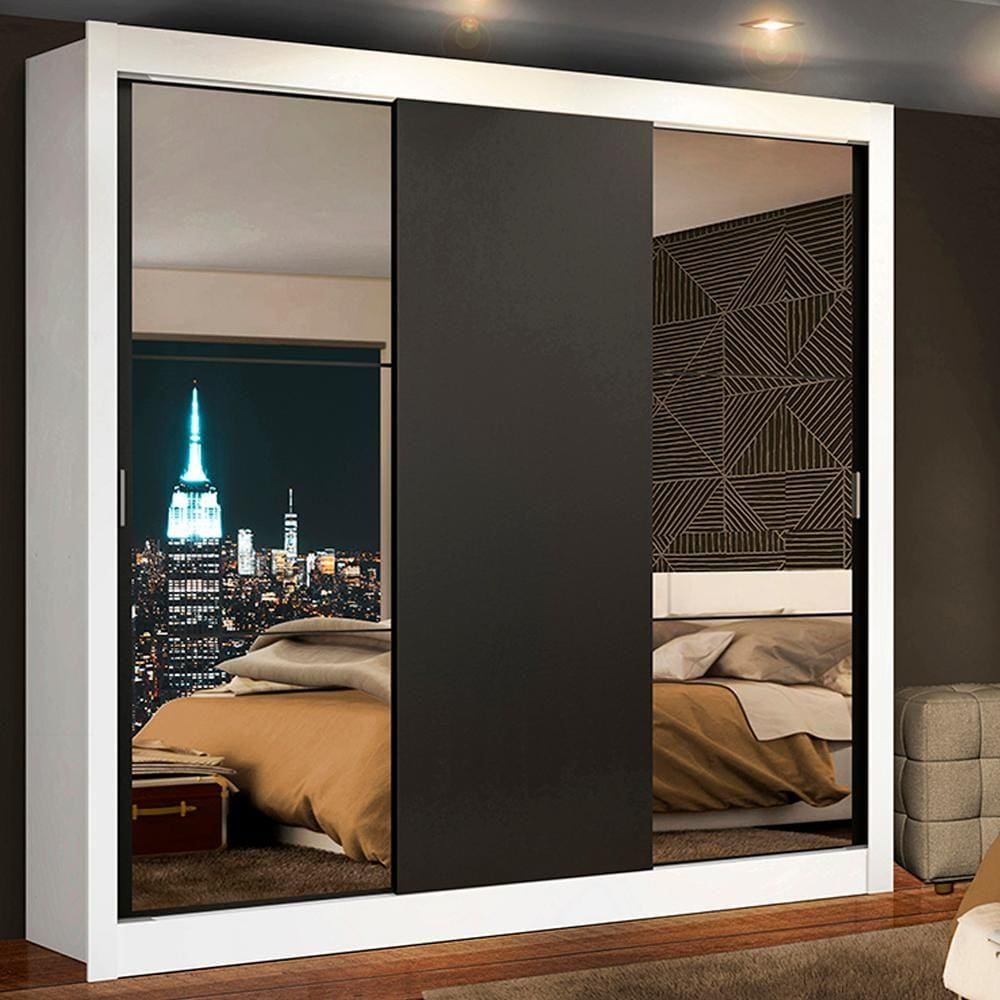 Guarda Roupa Casal Madesa Mônaco 3 Portas de Correr com Espelhos