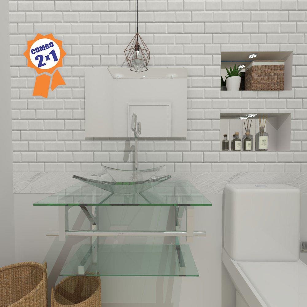 Combo 2 em 1 Gabinete de Vidro 60cm para banheiro Cuba Quadrada Ucrânia + Torneira Algarve