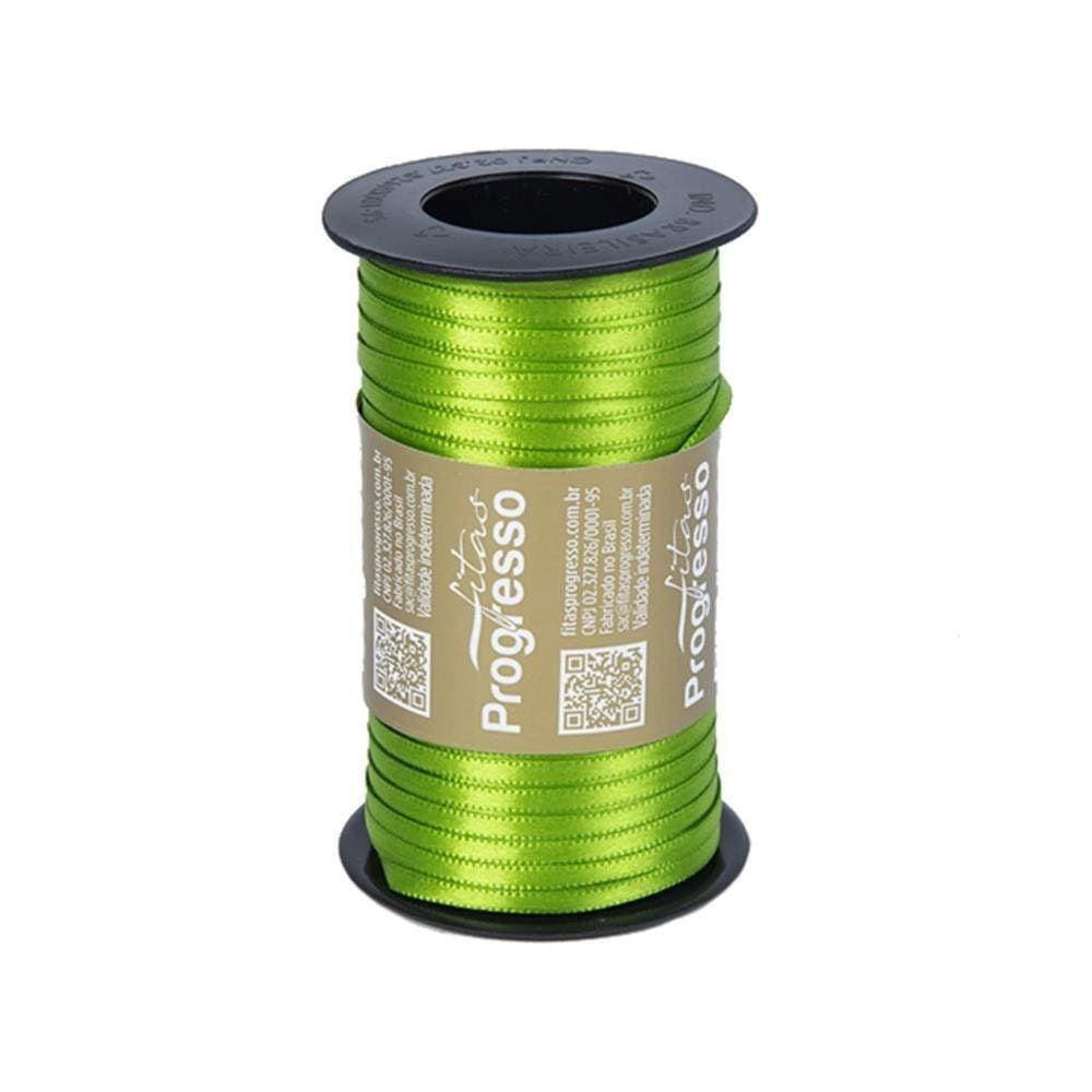 Fita De Cetim Progresso 7Mm Com 100 Metros Verde Folha