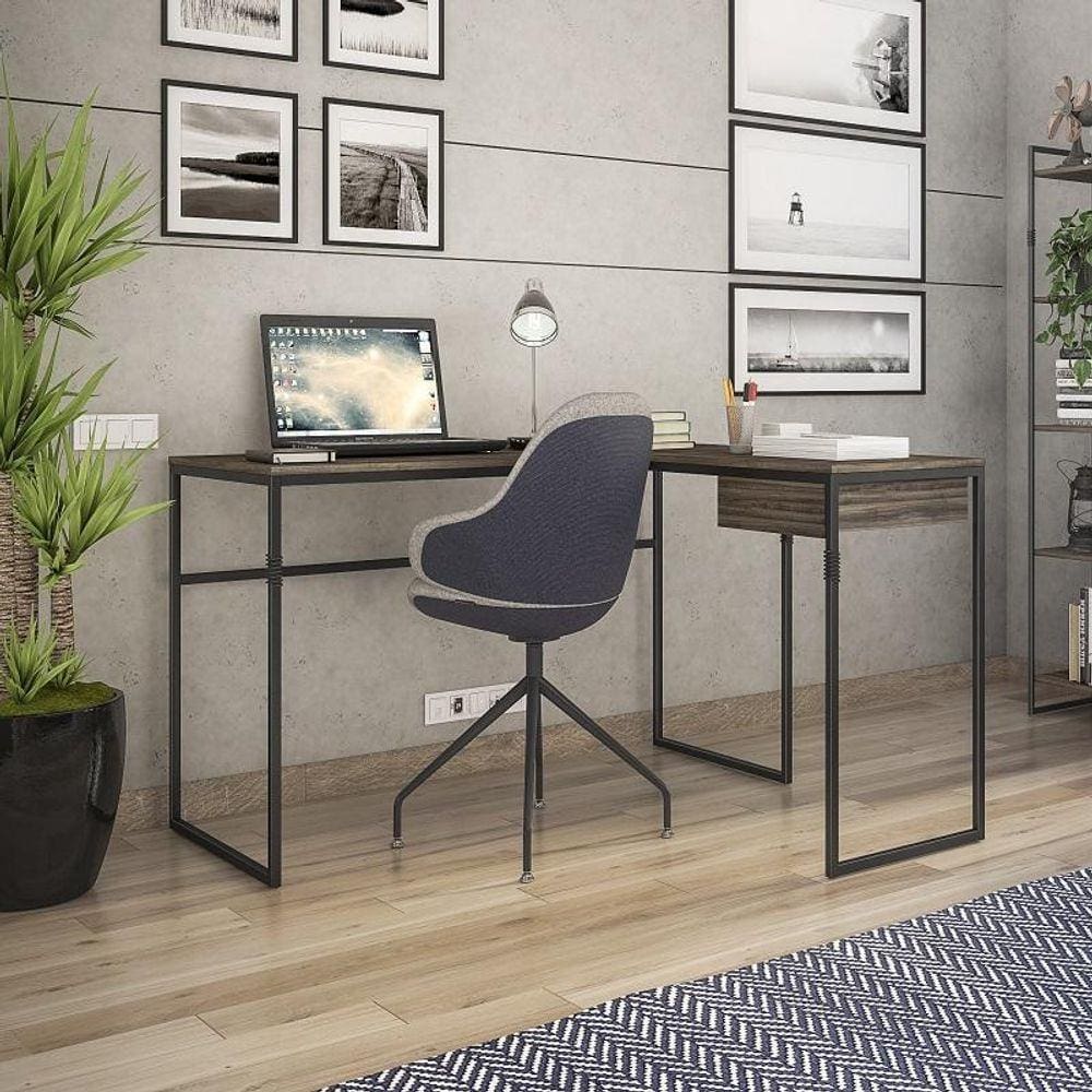 Mesa em L para Escritório Computador 1 Gaveta Industrial