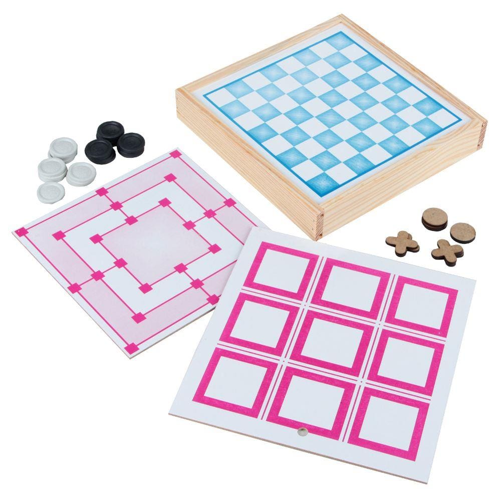 Jogo Educativo - Jogo 3 Em 1 - Mdf - 18 Pcs