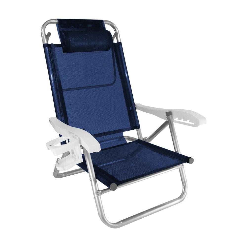 Cadeira de Praia Alumínio Reforçada 5 Posições Top Line Marinho Zaka 120 KG