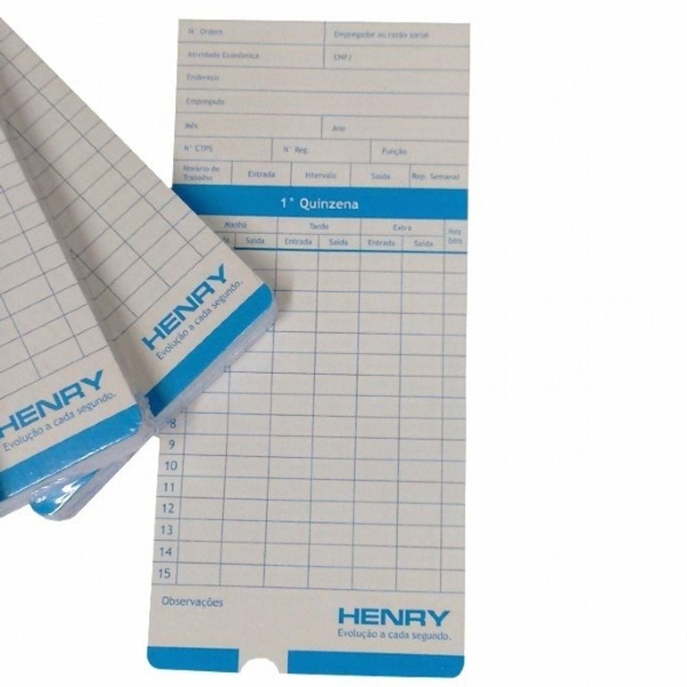 Cartão Ponto Relógio Cartográfico Henry Plus 100 Unidades