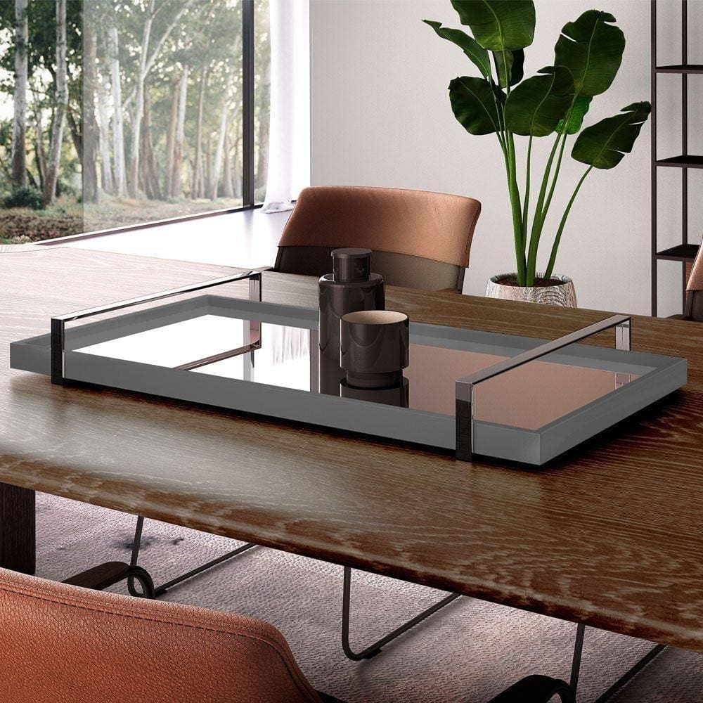 Bandeja Decorativa Espelhada Alça Cromada Larflex Concreto