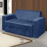Sofá-Cama 2 Lugares Pratik 5000 Mamflex Azul Suede Amassado