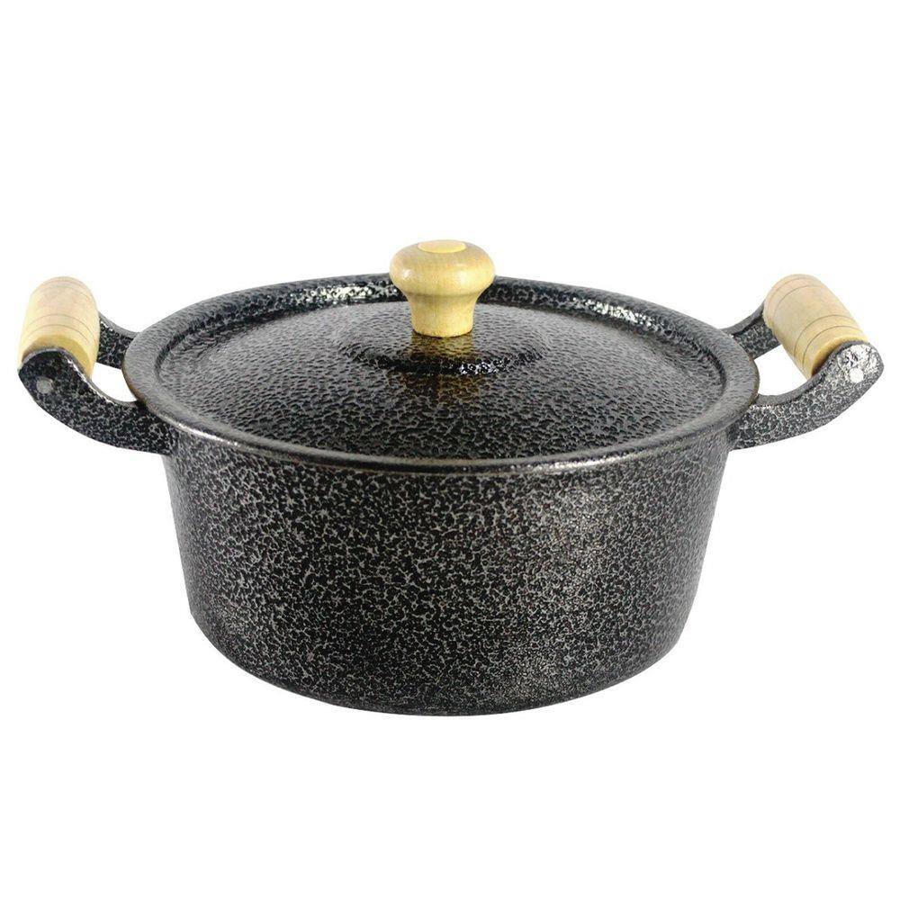 Caçarola Panela Reta Craqueada De Alumínio Alça Madeira 30cm