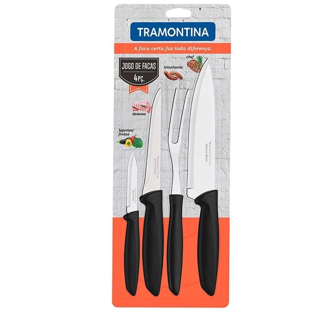 Conjunto de Facas Tramontina Plenus inox 4 Peças Preto