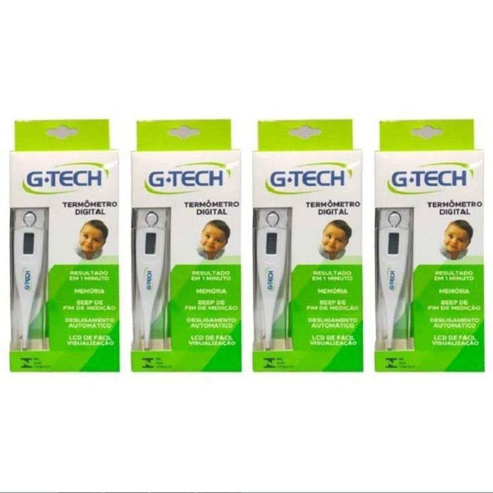 Termômetro Clínico Digital G-Tech Com Lcd L Kit 4Un Branco