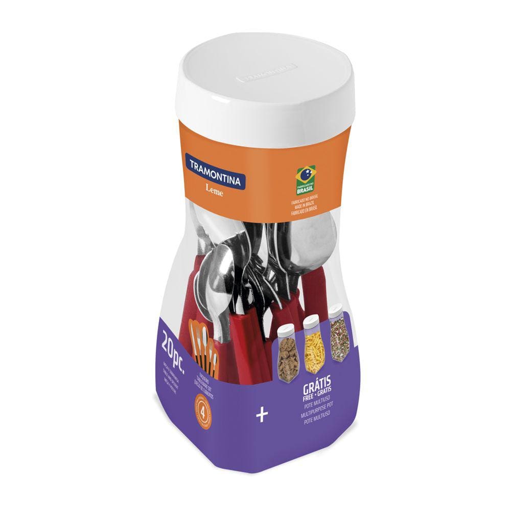 Conjunto Talheres Mesa Tramontina Leme Vermelho 20 Peças