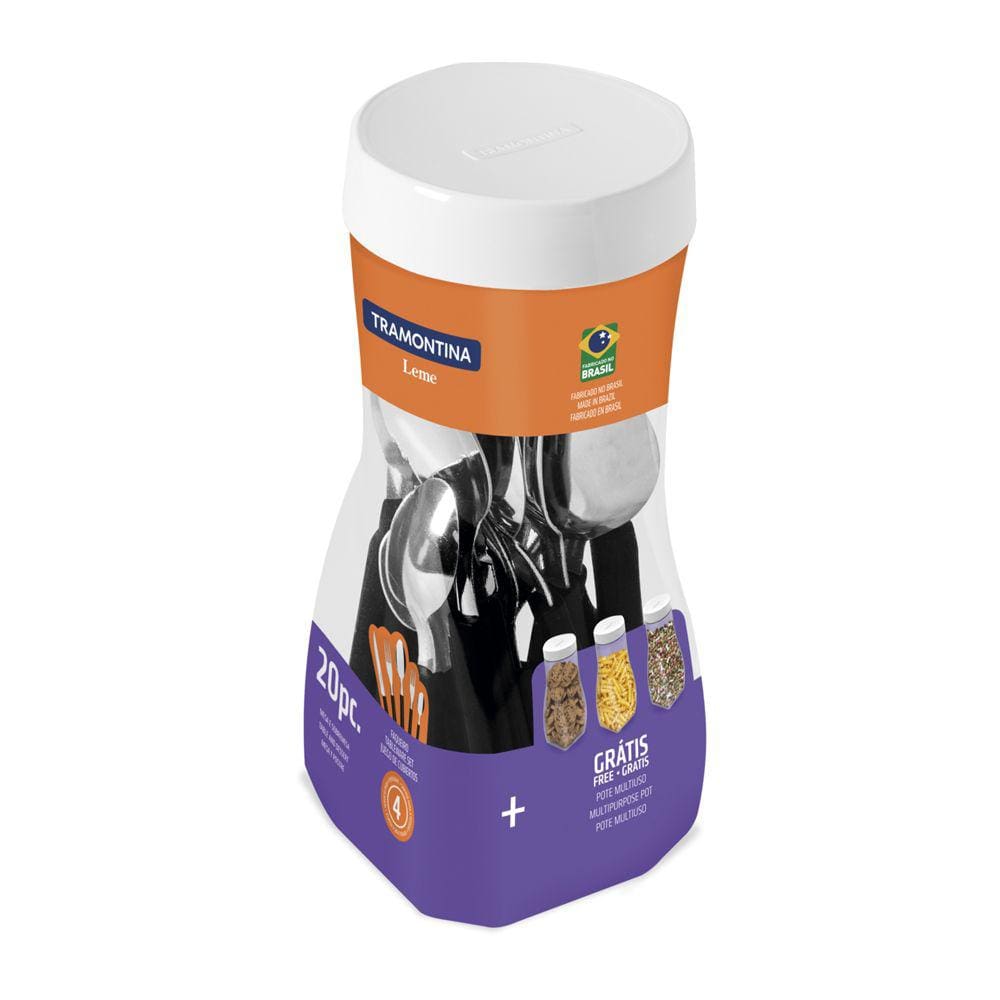Conjunto Talheres Leme Tramontina Preto 20 Peças Aço Inox