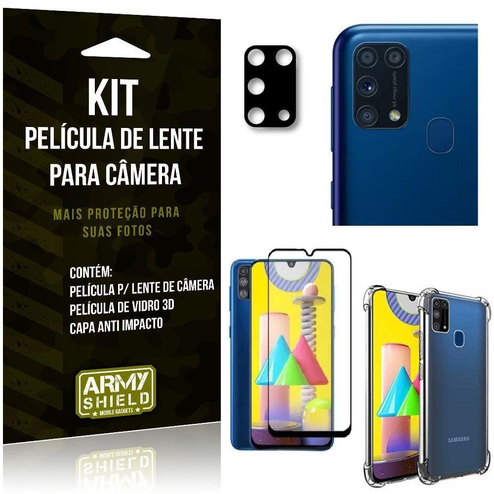Kit Película de Câmera Galaxy M31 + Película 3D + Capa Anti Impacto -  Armyshield | Extra