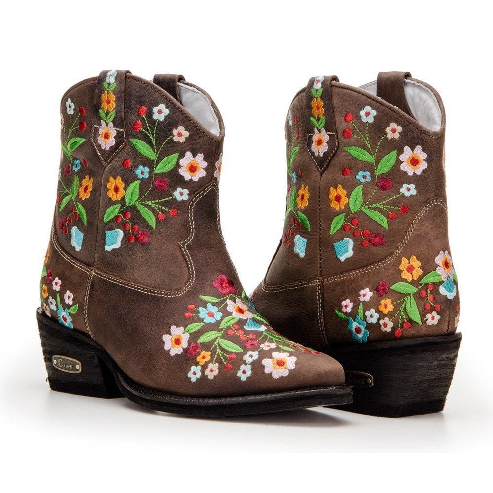 Bota Texana Country Capelli Boots Cano Curto com Detalhes em Bordado Feminina