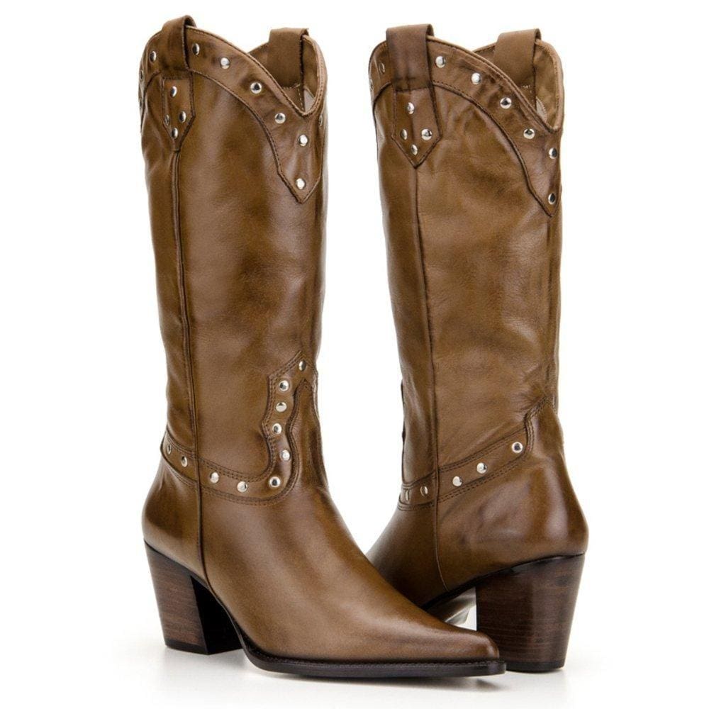 Bota Texana Country Capelli Boots em Couro com Aplicações Metálicas Feminina