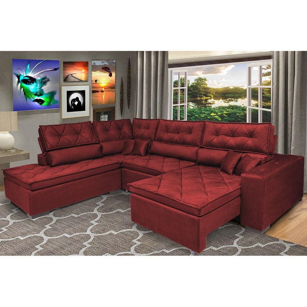 Sofá de Canto Retrátil e Reclinável com Molas Platinum Esquerdo 3,40x2,36 Suede