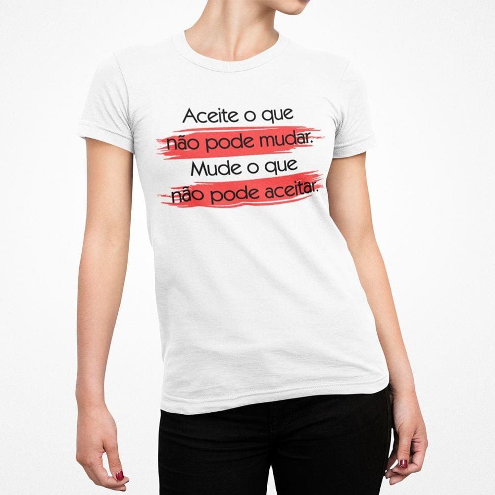 Camiseta ECF Feminina Aceite o que não pode mudar Manga Curta Branca Poliester