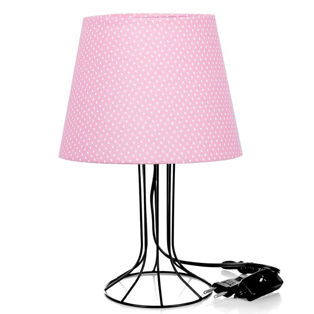 Abajur Torre Dome Rosa/bolinha Com Aramado Preto
